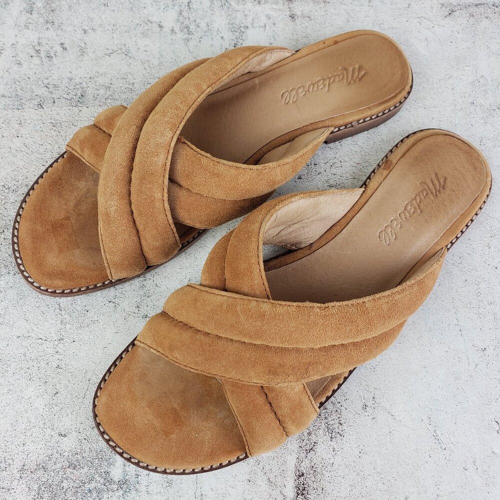 Madewell The Skyler Slide Sandal in Suede Cognac Brown size 7.5 Leather Casual - Picture 3 of 15